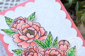 Sunny Studio Stamps: Frilly Frame Eyelet Lace Dies Pink Peonies Birthday Card by Juliana Michaels