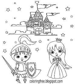 Cute easy printables ideas medieval cartoon castle prince and princess coloring book pages for girls