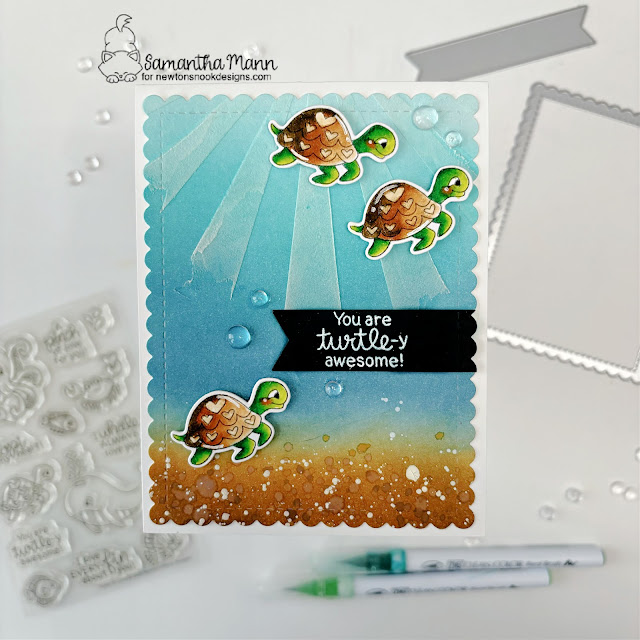 Turtle-y Awesome Card by Samantha Mann | Tides of Love Stamp Stamp Set, Frames & Flags Die Set and Sunscape Stencil by Newton's Nook Designs #newtonsnook #handmade