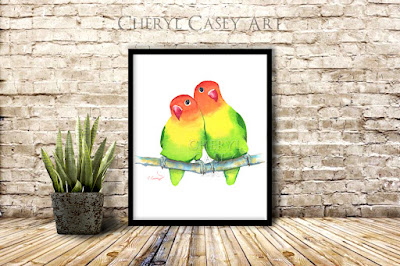 Lovebirds watercolor painting by Cheryl Casey