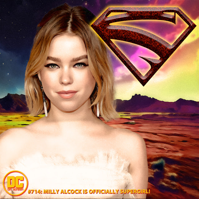 Milly Alcock with a Supergirl symbol