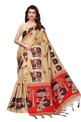 Samvegi Creation Khadi Silk Kalamkari Saree for Women (Free Size)