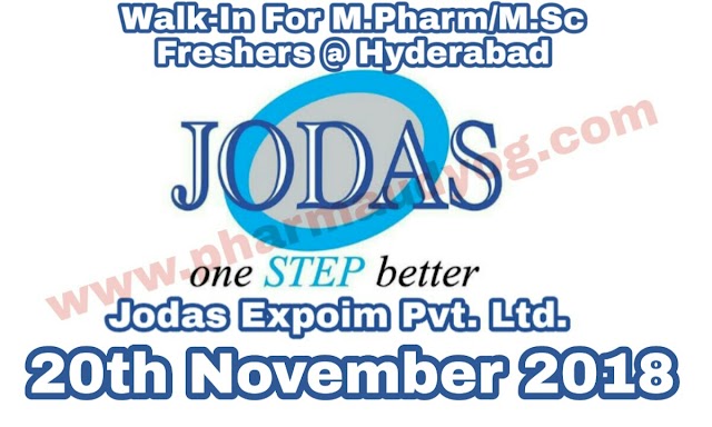 Jodas Expoim Pvt ltd. | Walk-in interview for M. Pharm/M. Sc Freshers | 20th November 2018 | Hyderabad