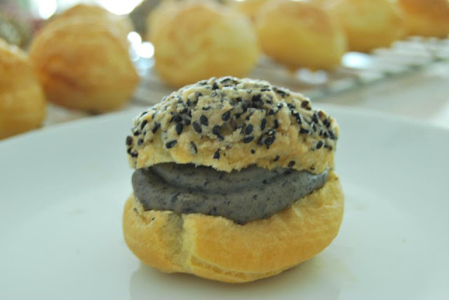 Black Sesame Cookies Top Choux Pastry