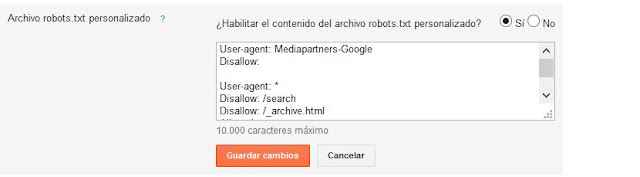 Habilitar contenido del archivo robots.txt