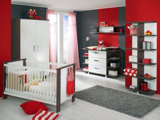 red white baby nursery room interior
