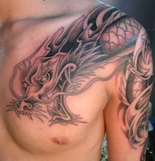 Men with Dragon Tattoo on Left Chest
