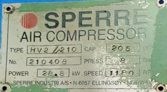   SPERRE SV2/210 AIR COMPRESSOR