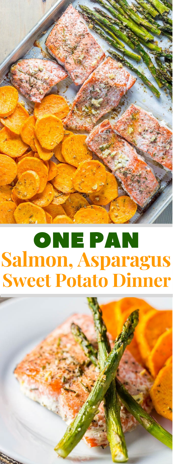 ONE PAN SALMON, ASPARAGUS, & SWEET POTATO DINNER