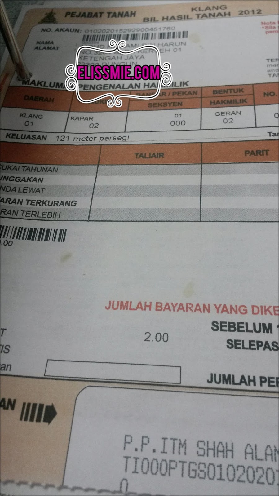 Cukai Tanah Klang Selangor - Umpama j