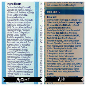 Aldi baby milk vs. Aptamil ingredients