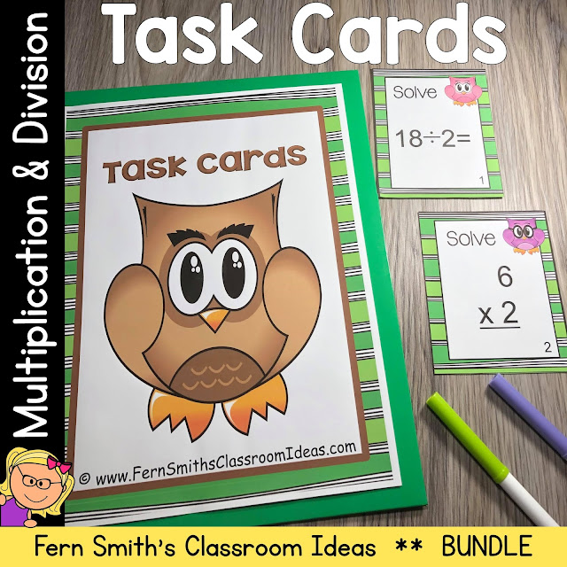 Click Here to Download This Cute Owl Themed Multiplication and Division Task Cards Bundle #FernSmithsClassroomIdeas