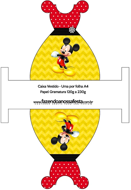 Mickey en Fondo Amarillo con Zigzags y Rojo con Lunares: Cajas para Imprimir Gratis.