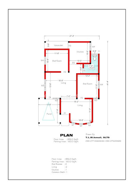 932 sqft 2  bedroom  House  plan  and elevation 