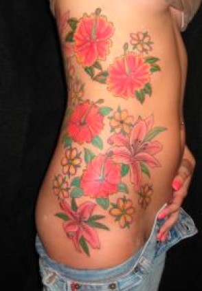 Free Tattoo Designs For Women Flowers and florishes on side with shading
