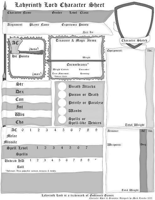 Labyrinth Lord Cleric Character Generator Version 2