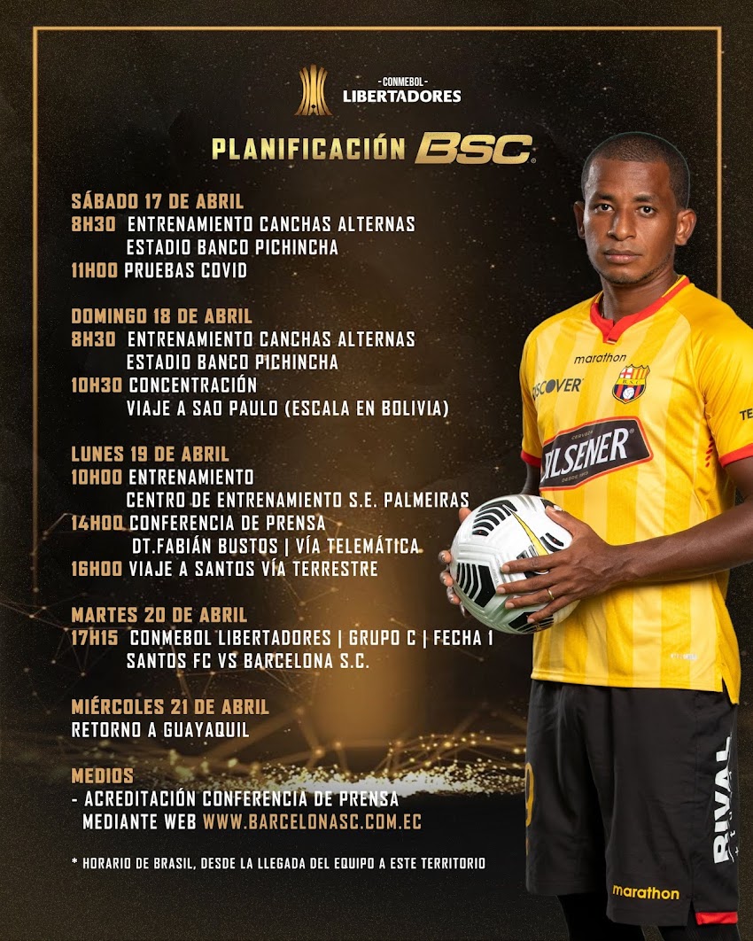 Cronograma de actividades de BSC previo al cotejo de Copa Libertadores