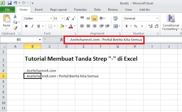 Tutorial Membuat Tanda Strep "-" di Excel