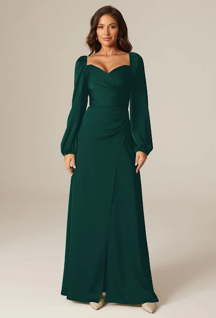 winter green classic bridesmaid dress for winter wedding