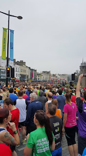 Approaching the start line at the Cardiff half marathon