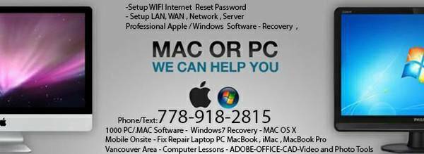 Computer Service Mac / PC Laptop repair recovery software Microsoft