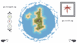 representação da ilha onde se passa o jogo com nuvens girando em círculo em volta dela