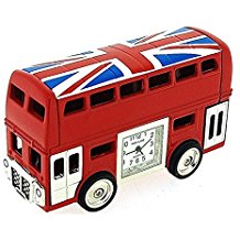 Park Lane Red London Bus With Union Jack Flag Collectors Novelty Clock PLCLK145