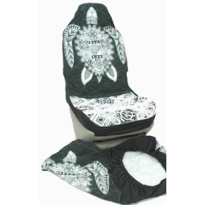 Hawaiian Car Seat Covers, Gray Big Turtle, set of 2 Front Bucket seat covers, Made in Hawaii USA