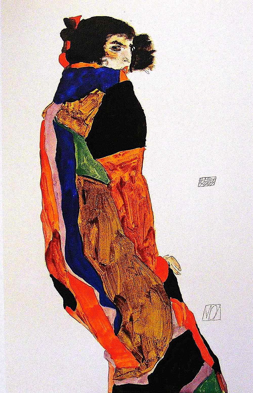 an Egon Schiele painting of a woman in wind