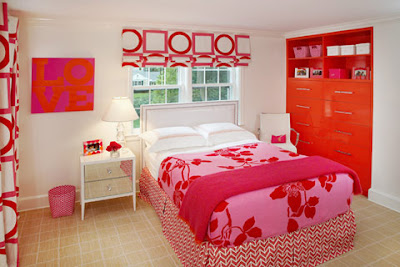pink-orange-room-interior-bed