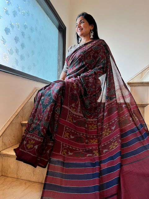 Cotton patola saree, maroon color