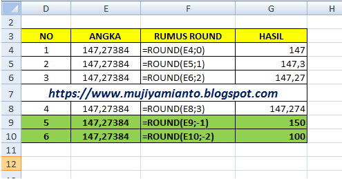 pembulatan bilangan desimal excel