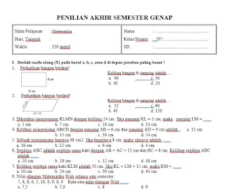 Soal UAS Matematika Kelas 4 Semester 2 Kurikulum 2013