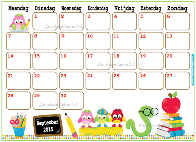 September 2015, september kalender, kalender voor kinderen, kinder kalender, kalender voor school, school kalender