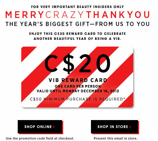 Sephora Merry Crazy $20 VIB Reward Card December 2013