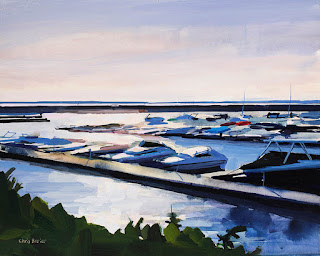 An acrylic painting of boats in Buffalo NY