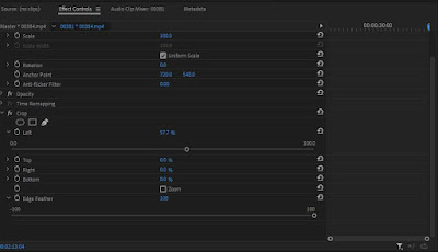 Screenshot of the Effect Controls panel, showing the left cropped by 57.7% and 100% feathering