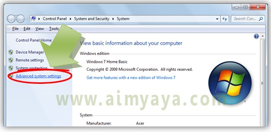  Gambar:  Jendela System properties Control Panel di Microsoft Windows 7 