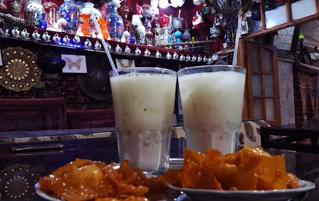 Doogh and Gooshfil a popular snack in Isfahan.