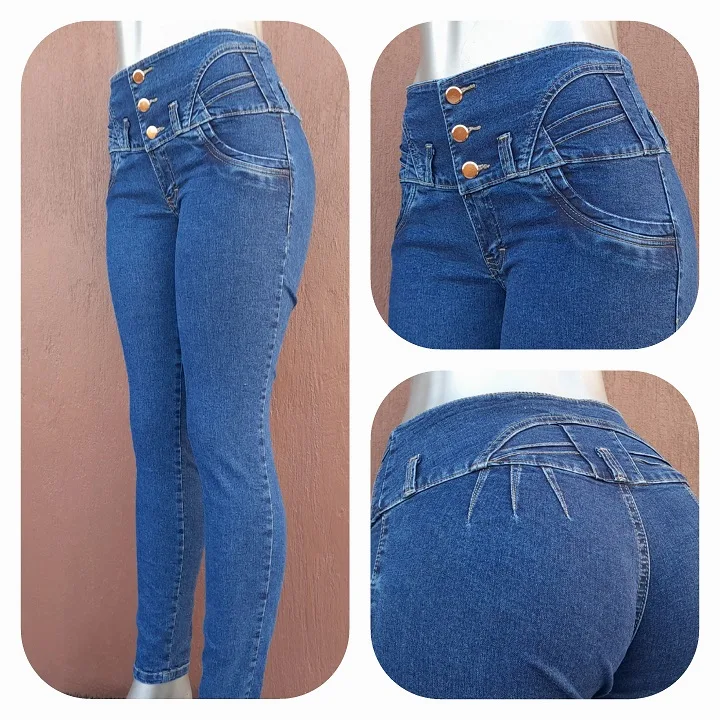 Jeans Corte Colombiano Pretina Alta Color Azul Medio
