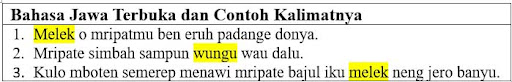Bahasa Jawa Terbuka dan Contoh Kalimatnya