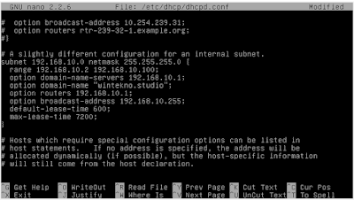 konfigurasi file dhcpd sesuai jaringan