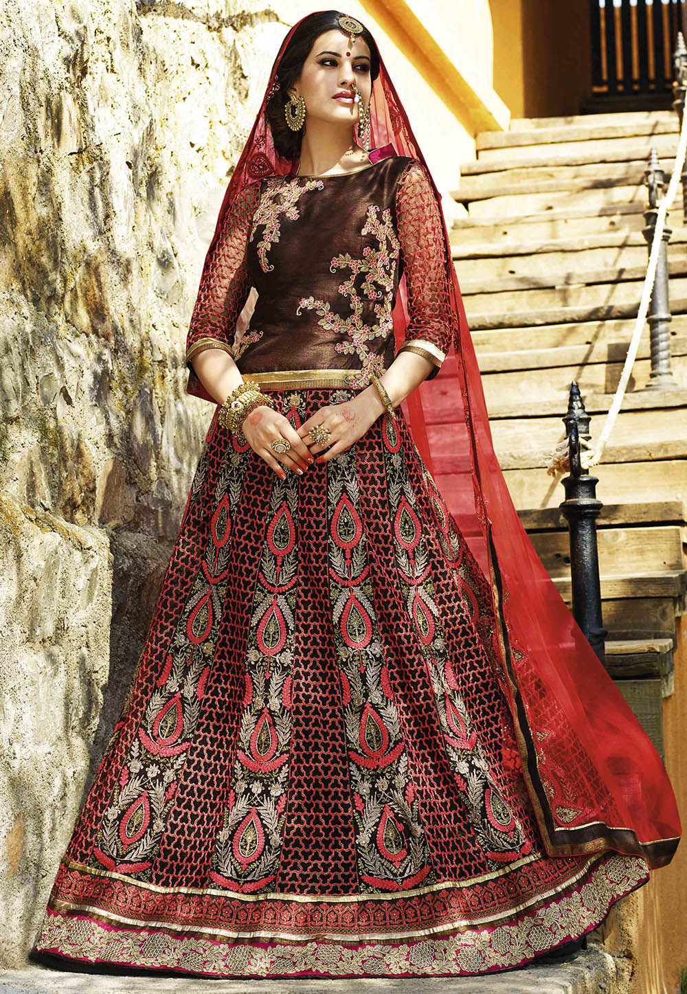 Brown Net Lehenga Choli