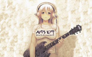 hot anime music girl with guitar widescreen desktop image