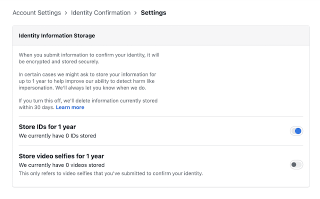 identity confirmation settings facebook