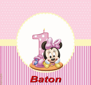 Minnie First Year in Pink: Free Printable Candy Bar Labels. 