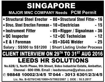 Singapore Major MNC Company Jobs