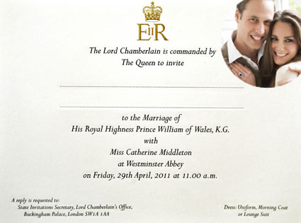 royal wedding invitation card. the royal wedding invitation