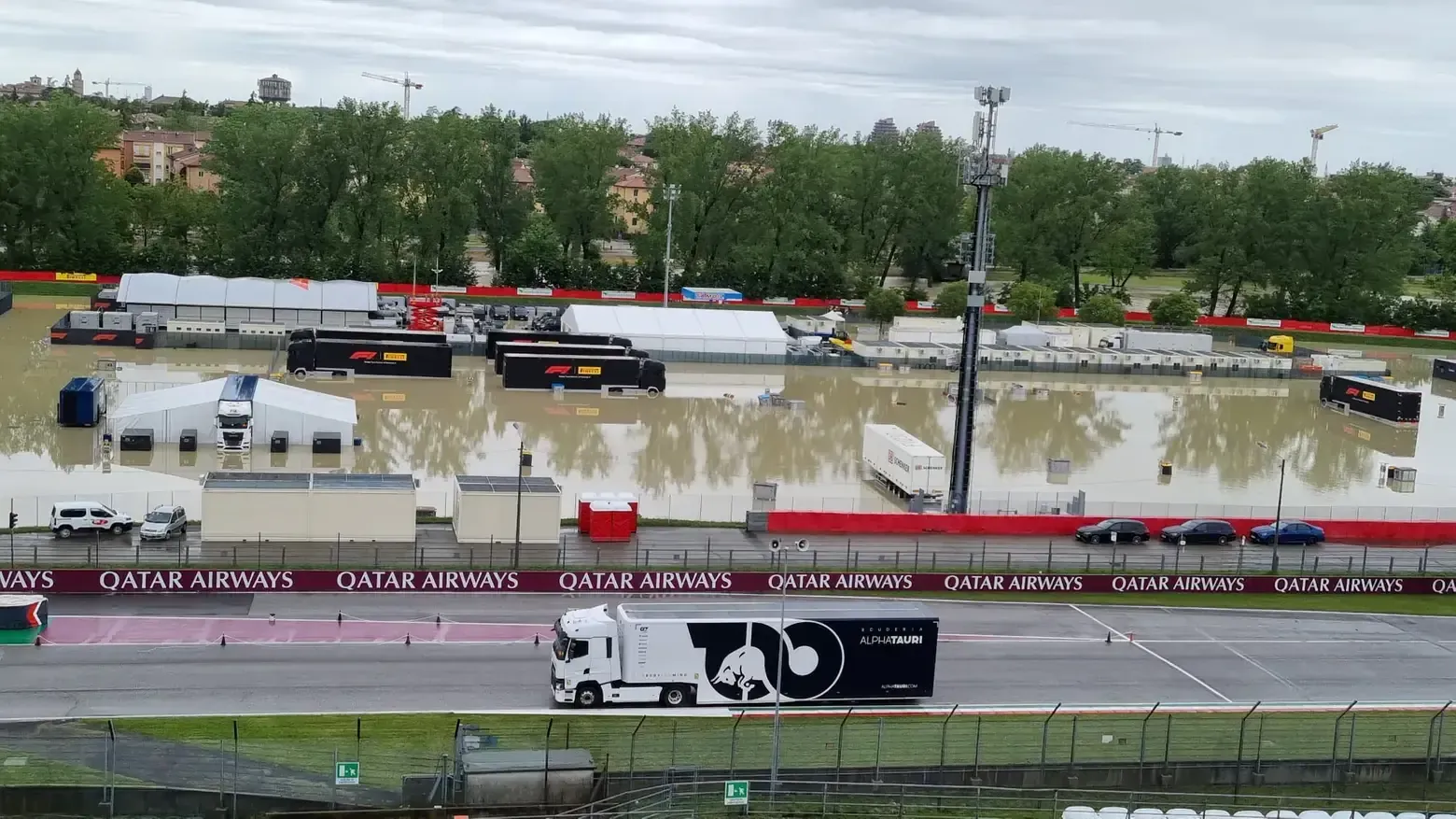 Il circuito di Imola allagato