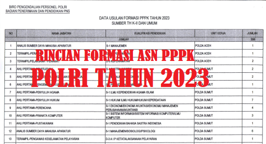 Rincian Formasi Kebutuhan ASN PPPK POLRI (Kepolisian) Tahun Anggaran 2023 pdf